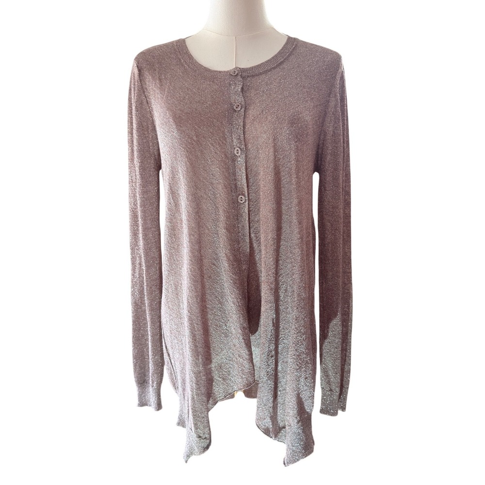 Margaret O'Leary Metallic Shimmer Cardigan M Silver Gregor Asymmetrical
